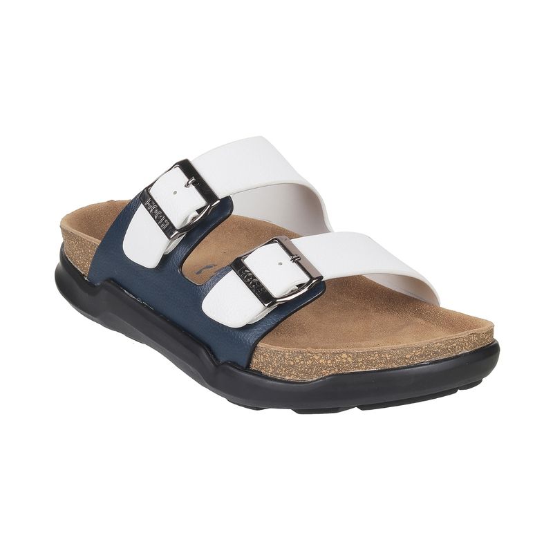 Mochi Mens White-Blue Flat Chappals (EURO 40)