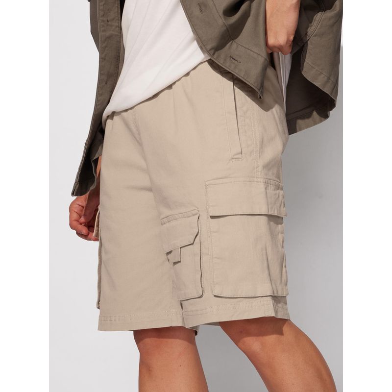 The Souled Store Solids: Beige Men Cargo Shorts (L)