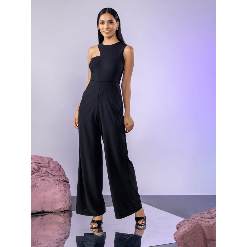 Twenty Dresses by Nykaa Fashion Black Solid Asymmetric Neck Jumpsuit (XS)