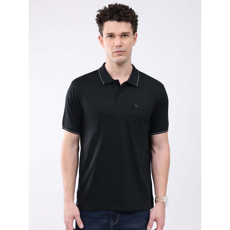 Monte Carlo Men's Black Solid Collar Neck Half Sleeve T-shirt (XL)