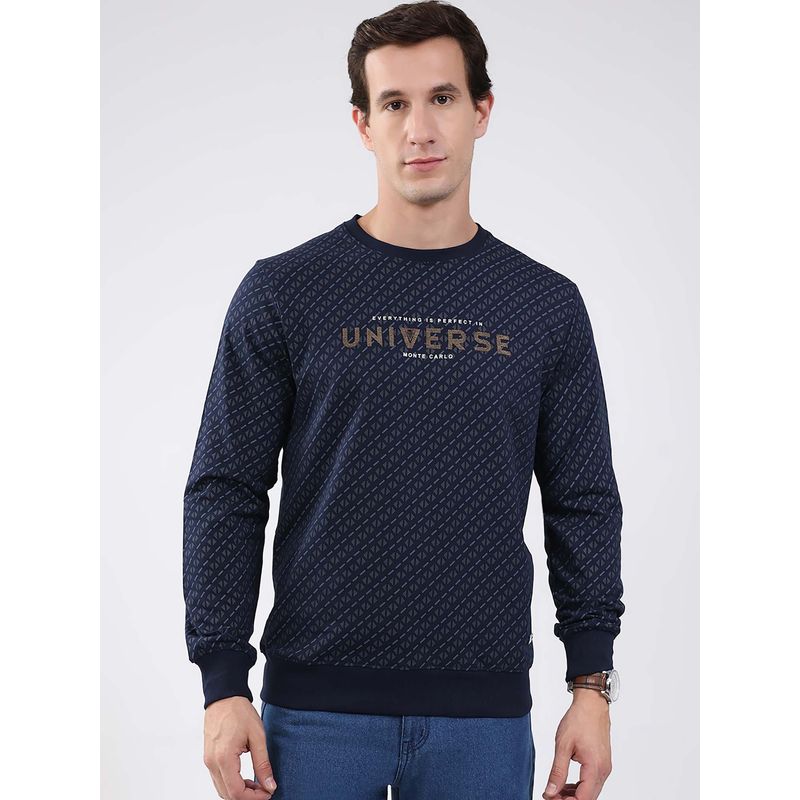Monte Carlo Men Navy Blue Round Neck Full Sleeve Sweatshirt (M)