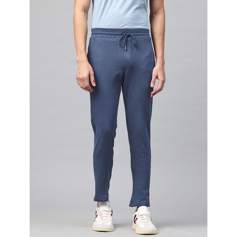 TOM BURG Blue Men Mid-Rise Cotton Zipper Pocket Trackpant (L)