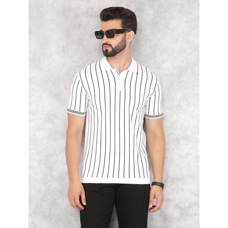 CRIMSOUNE CLUB Men'S Black Vertical Striped Polo Neck T-Shirt (XL)