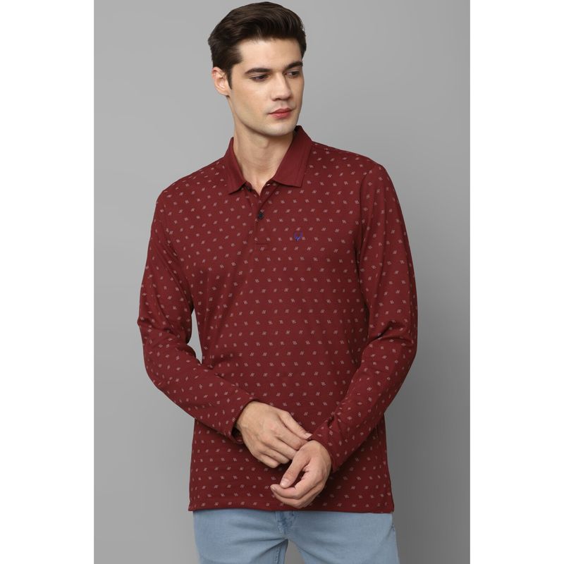 Allen Solly Men Maroon Printed Polo Neck T-shirt (XL)