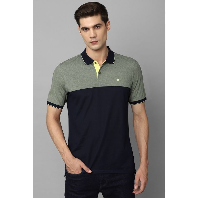 Louis Philippe Men Black Colorblock Polo Neck T-shirt (M)