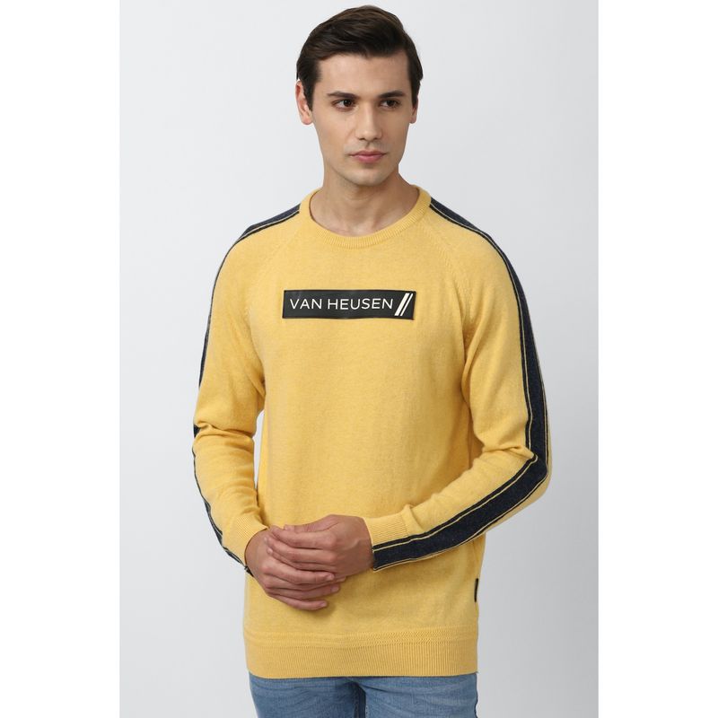 Van Heusen Men Yellow Printed Crew Neck Sweater (M)
