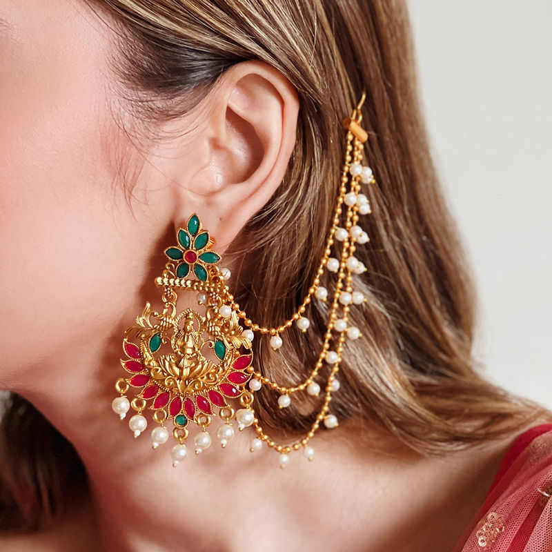 Buy Azai by Nykaa Fashion Temple Gold Bahubali Earrings with Pearl