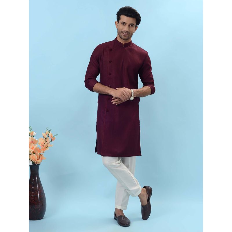 THE KURTA COMPANY Wine Silk Blend Self Design Kurta (42)