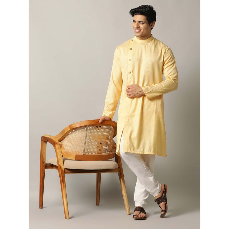 THE KURTA COMPANY Yellow Silk Jacquard Self Design Kurta (38)