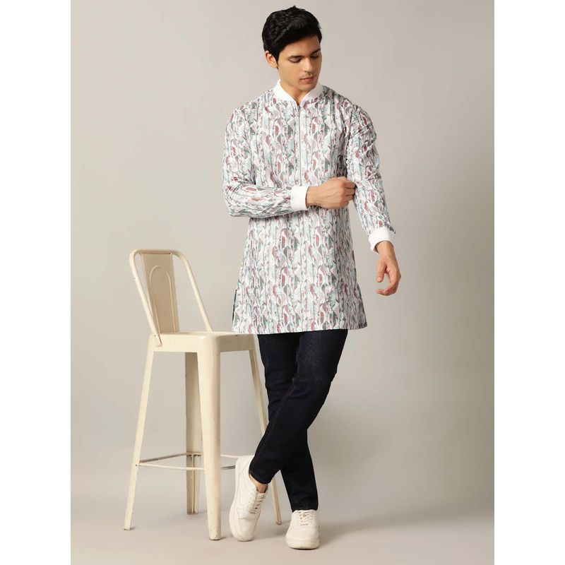 THE KURTA COMPANY White Multi Silk Blend Printed Short Kurta (38)