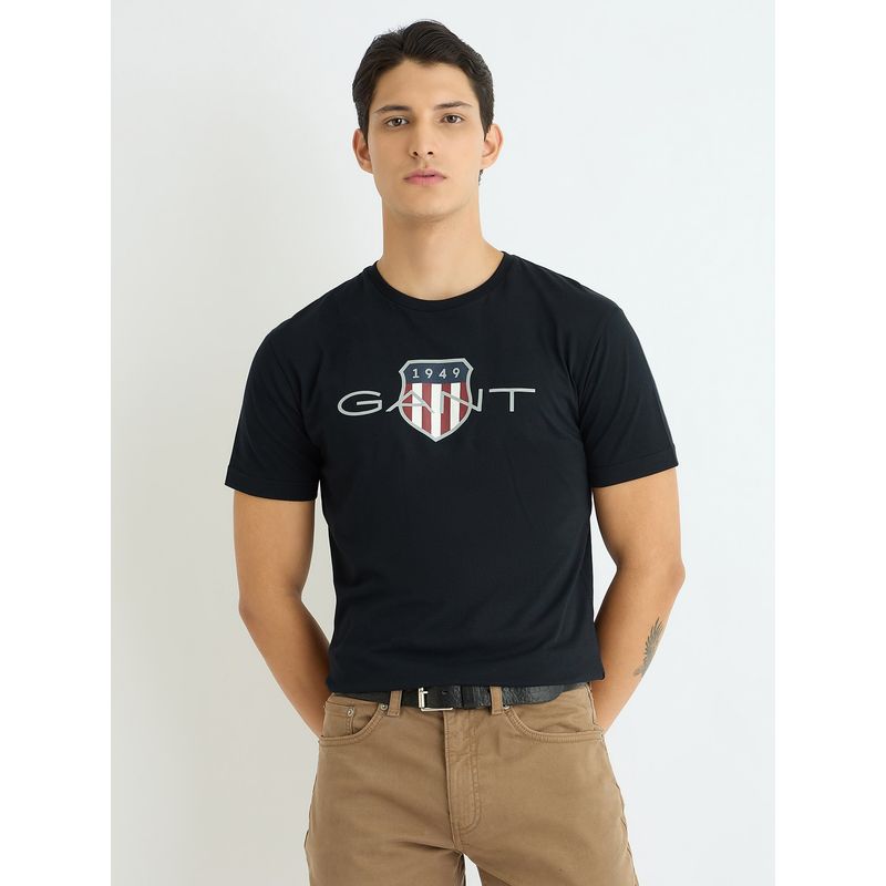 GANT Men Black Printed Round Neck Short Sleeve Regular Fit Archive Shield T-Shirt (XL)