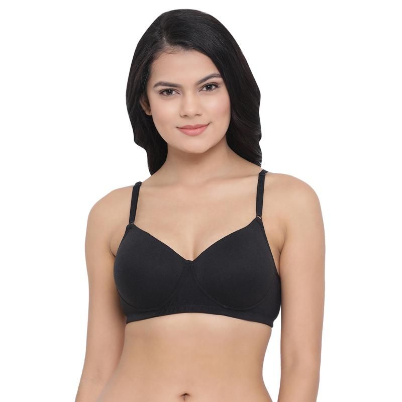 Clovia Cotton Rich Solid Padded Full Cup Wire Free T-shirt Bra - Black (34D)