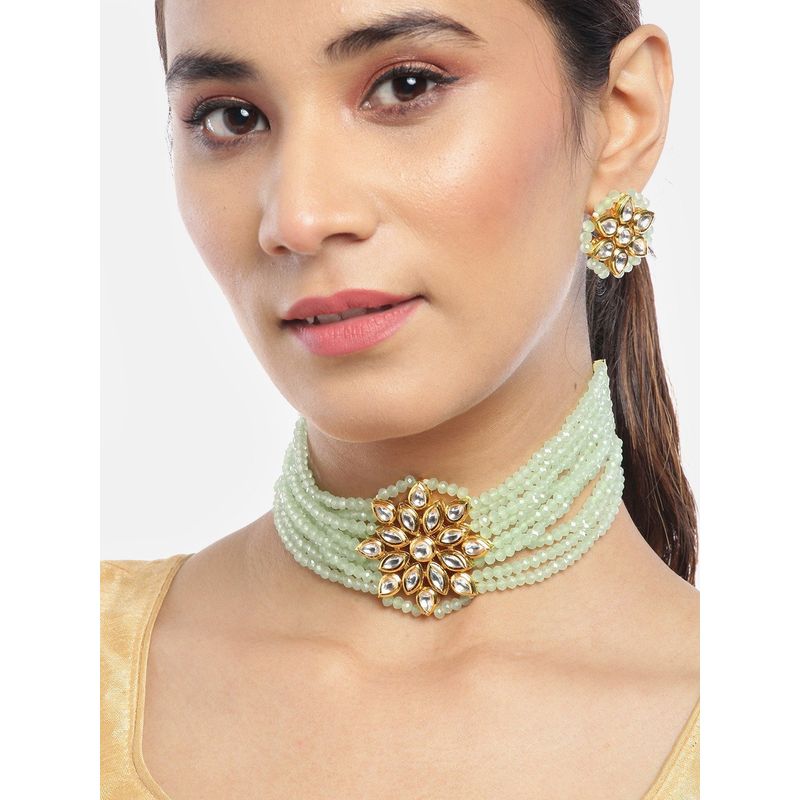 Priyaasi Gold Plated Mint Green Color Beaded Jewellery Set Buy