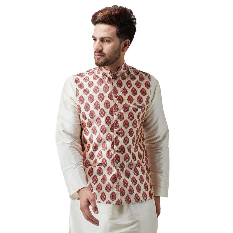 SOJANYA Maroon Printed Nehru Jacket (M)