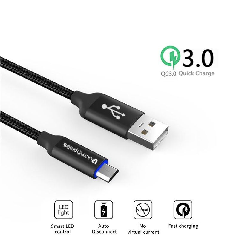UltraProLink Ul1014 Qc3.0 Smart Led Auto Disconnect Micro Usb Fast Sync Charging Cable 1.2m