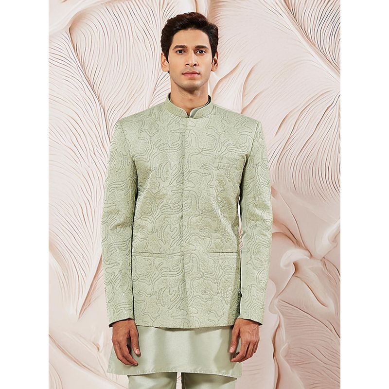Vastramay Mens Silk Blend Embroidered Bandhgala Jodhpuri - Green (36)