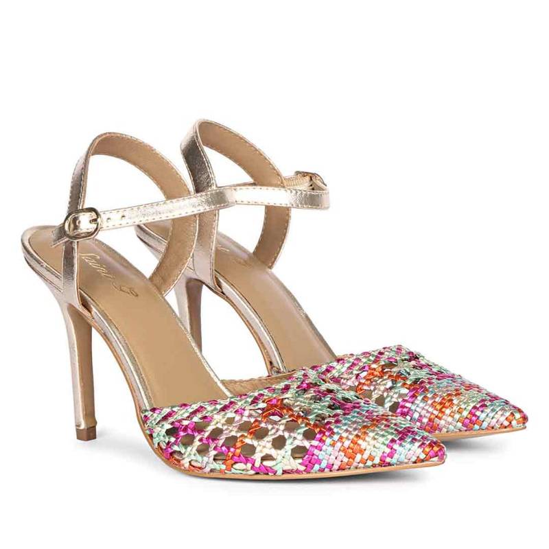 Saint G Multi Hand Woven Leather Heels (UK 3)