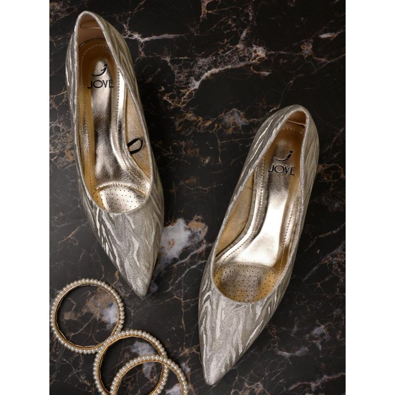 Jove Women Golden Textured Pumps (EURO 39)