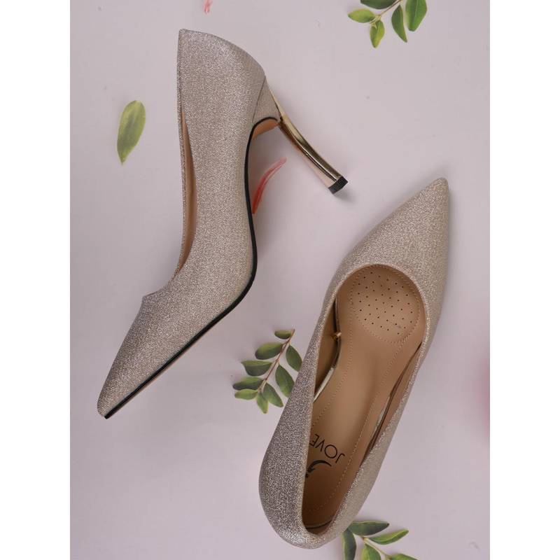 Jove Women Golden Solid Stiletto Pumps (EURO 41)