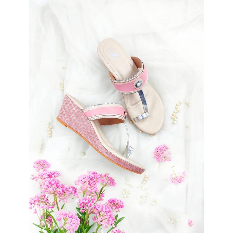 The Madras Trunk Women Pink Wedges Kolhapuris Heels (EURO 36)