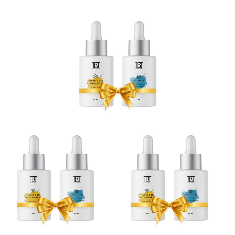 The Body Temple Vitamin C 20% + L-Glutathione 5% & Glycolic Acid 10% (30Ml Each - Pack Of 3)