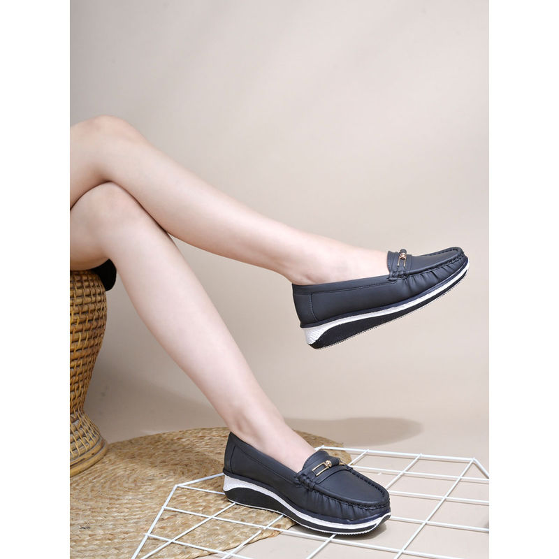 Shoetopia Upper Bow Detailed Black Loafers for Women (EURO 38)