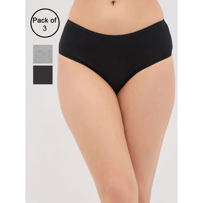 Clovia Cotton Spandex Medium Waist Outer Elastic Hipster Panties (Pack of 3) (L)