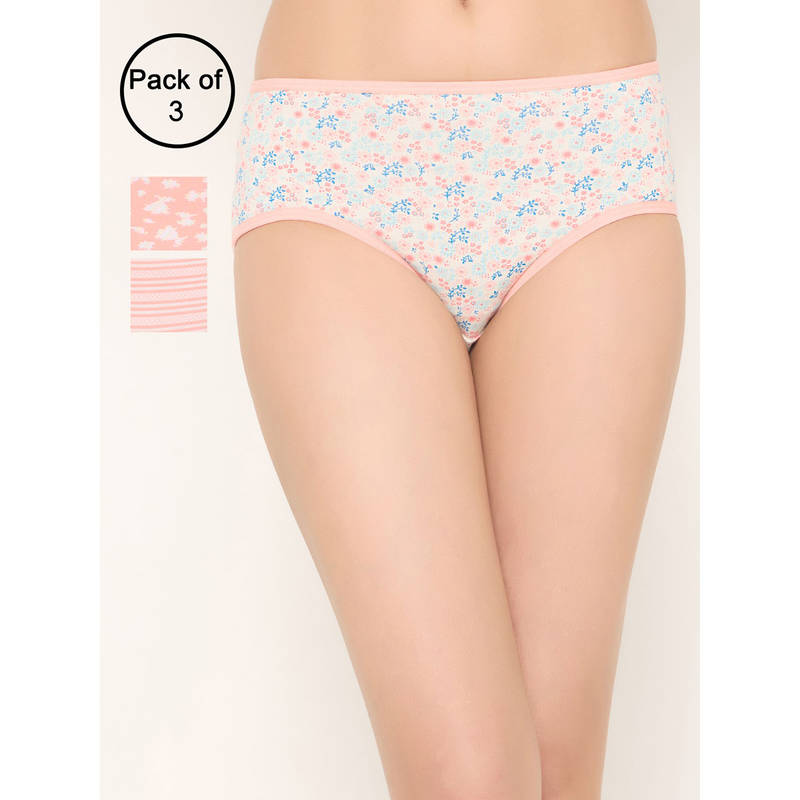 Clovia Cotton Spandex Medium Waist Outer Elastic Hipster Panties (Pack of 3) (S)