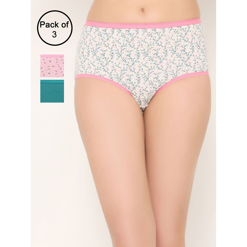 Clovia Cotton Spandex High Waist Inner Elastic Hipster Panties (Pack of 3) (S)