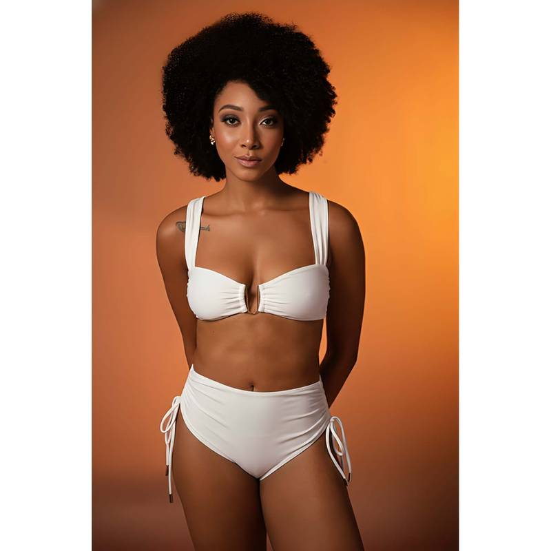 Mysthelle White Solid Bikini Top and Bottom (S)