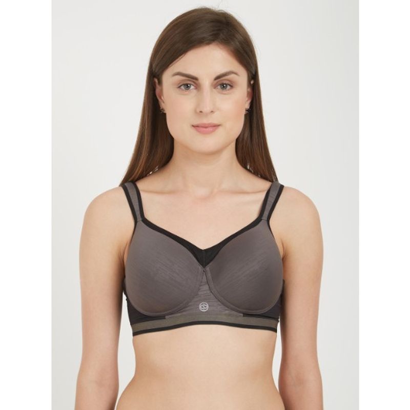 SOIE Women's Full Coverage High Impact Padded Non-Wired Sports Bra - Grey (34C)