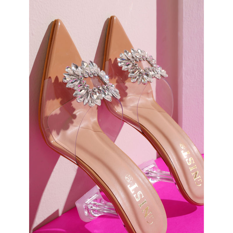 GNIST Beige Rhinestone Clear Stilettos (EURO 36)