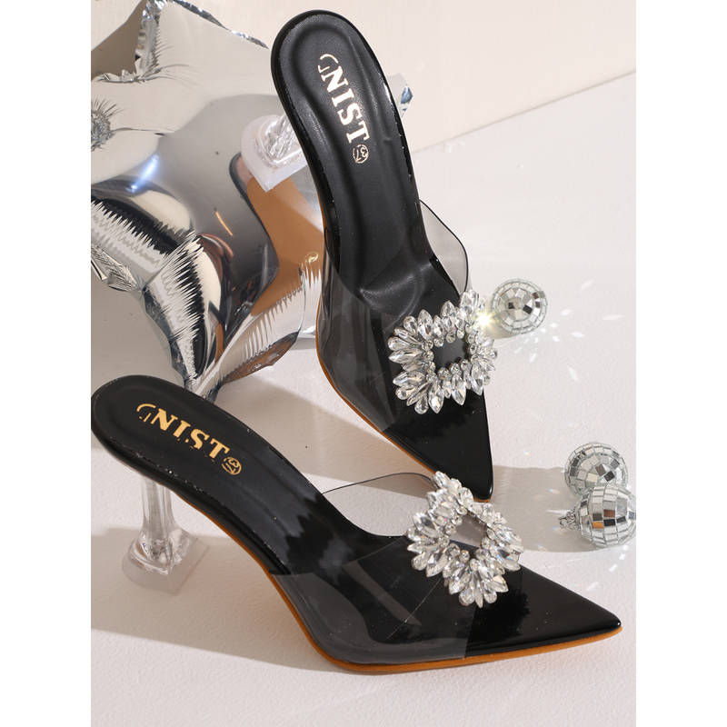 GNIST Black Rhinestone Clear Stilettos (EURO 36)