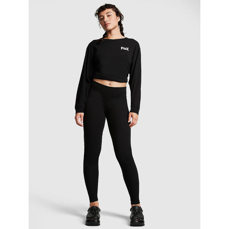 Victoria's Secret Women Black Cotton Blend Solid Leggings (XS)