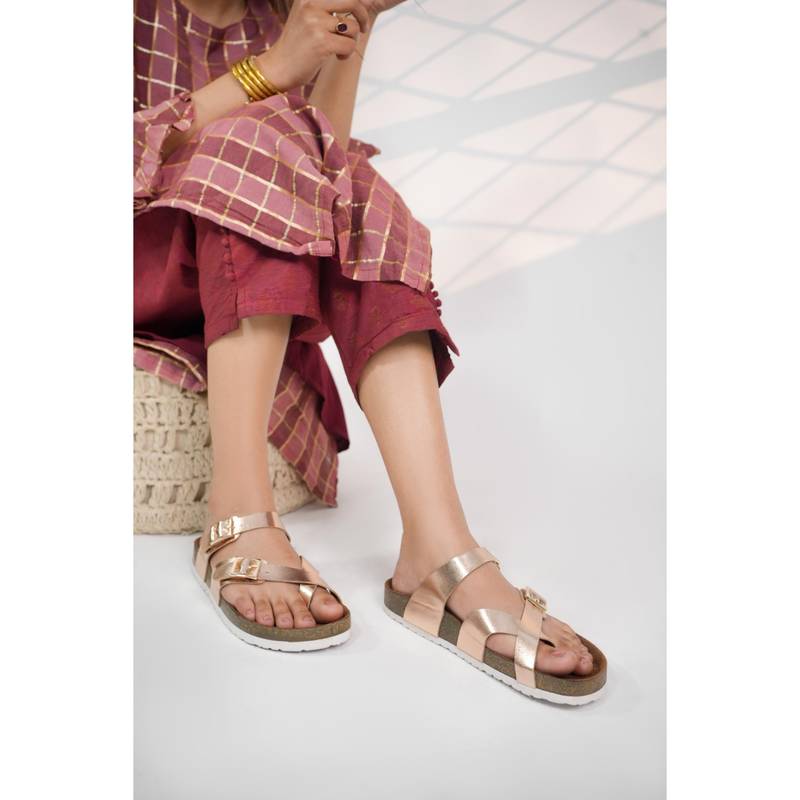 LYDC LONDON Women Stylish Comfortable and Casual Sandals - Rose Gold (UK 3)