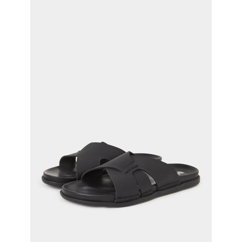 Styli Elevate Men Black Solid Cross-Strap Slip-On Sandals (EURO 41)