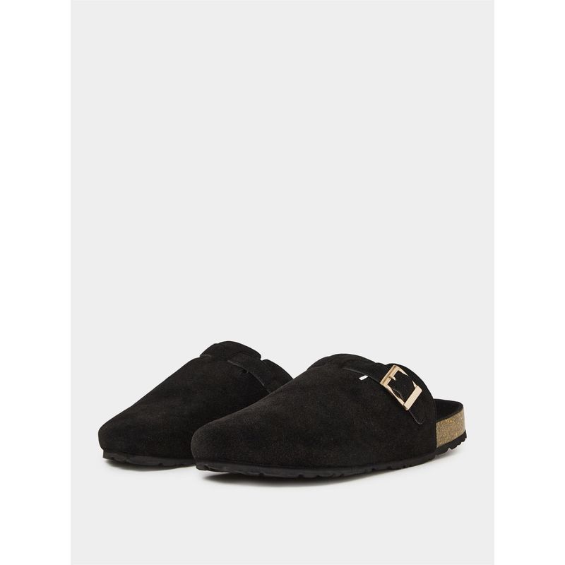 Styli Men Black Solid Buckle Strap Suede Mules (EURO 42)