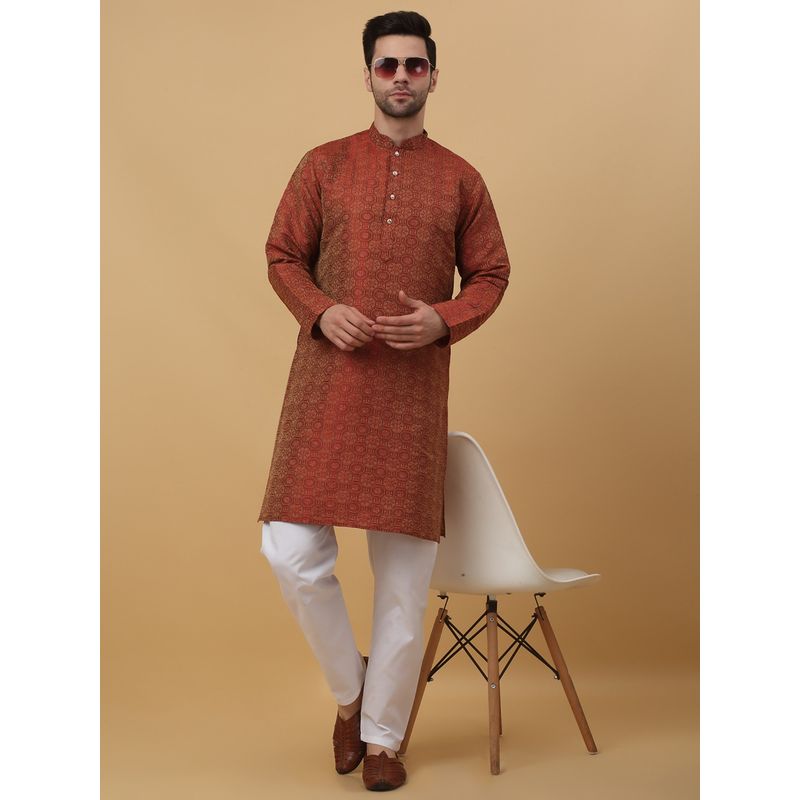 Kraft India Jacquard Woven Design Maroon Kurta with Pyjamas (Set of 2) (L)