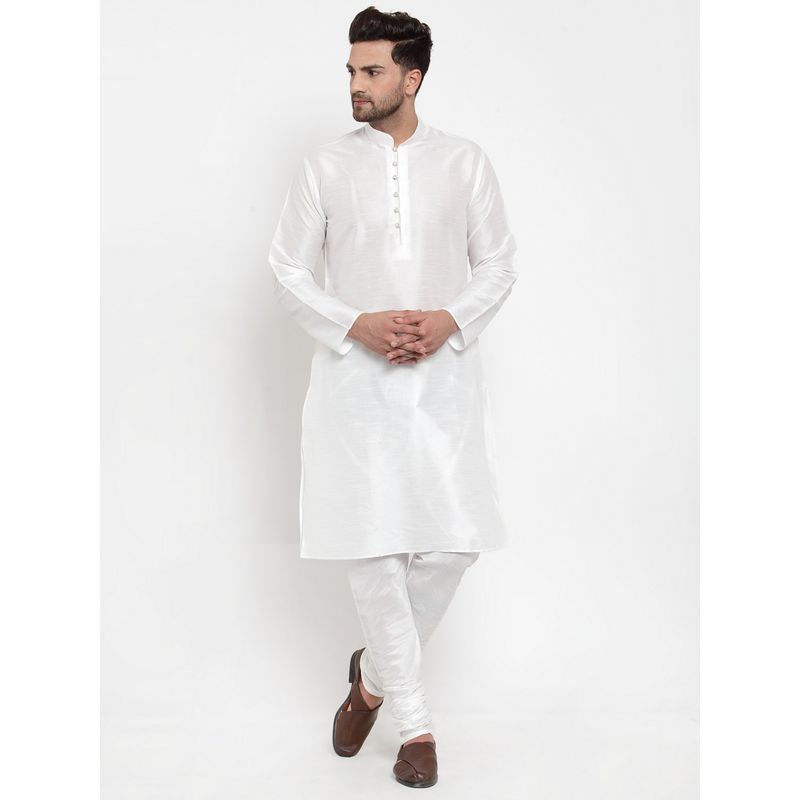 Kraft India White Silk Kurta with Churidar (Set of 2) (S)