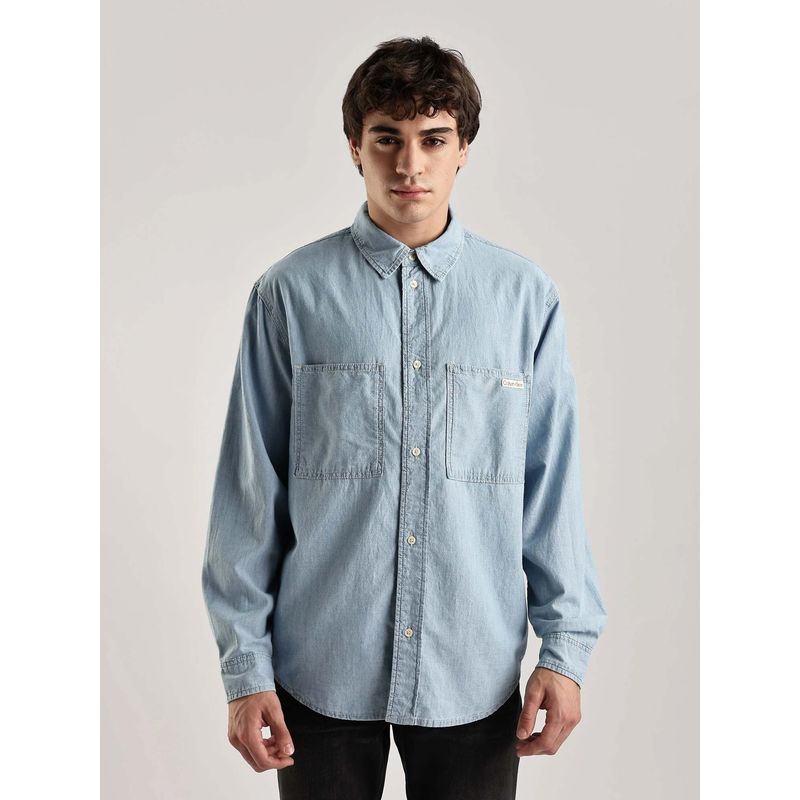 Calvin Klein Solid Relaxed Fit Denim Shirt Blue (S)
