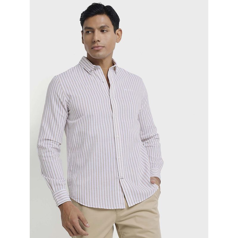 Ben Sherman Long Sleeve 100% Linen Patch Pocket Shirt Beige (S)