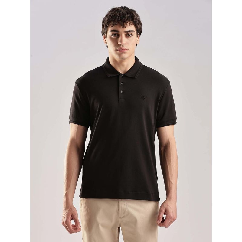 Calvin Klein Solid Regular Fit Cotton Polo T-Shirt Black (S)