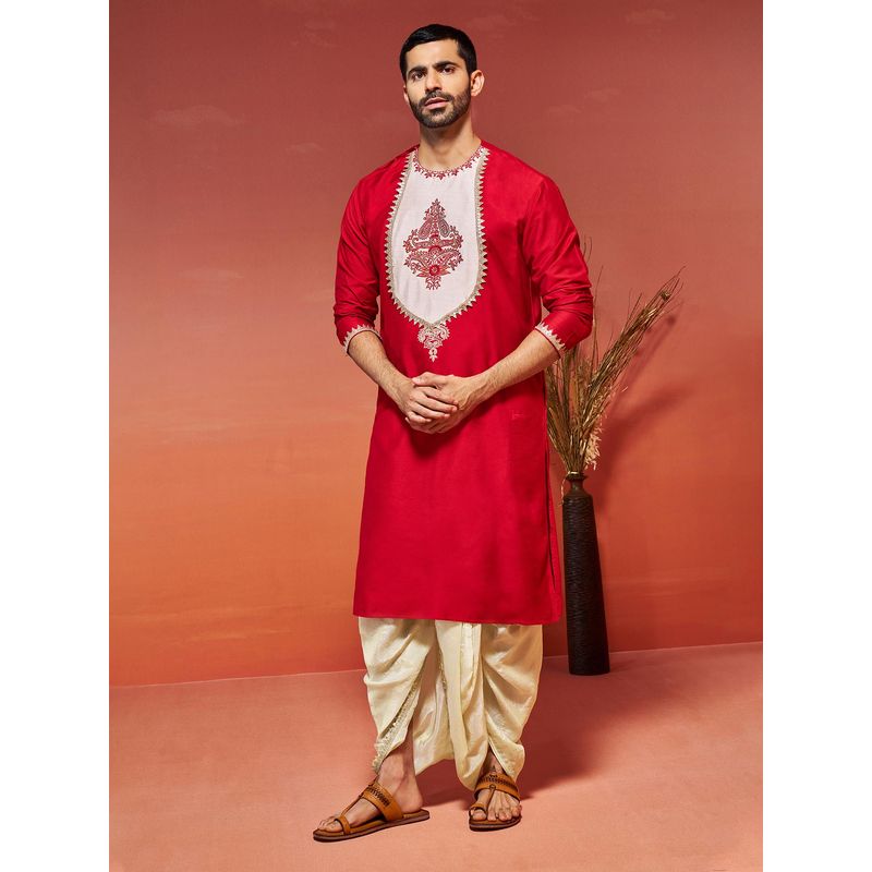 Vastramay Red Viscose Kurta with Dhoti (Set of 2) (M)