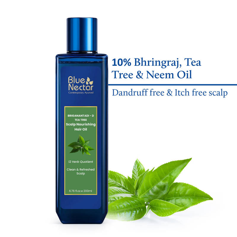 Blue Nectar Ayurvedic Anti Dandruff Hair Oil with Tea Tree Oil for Dandruff-Free Itchy & Dry Scalp