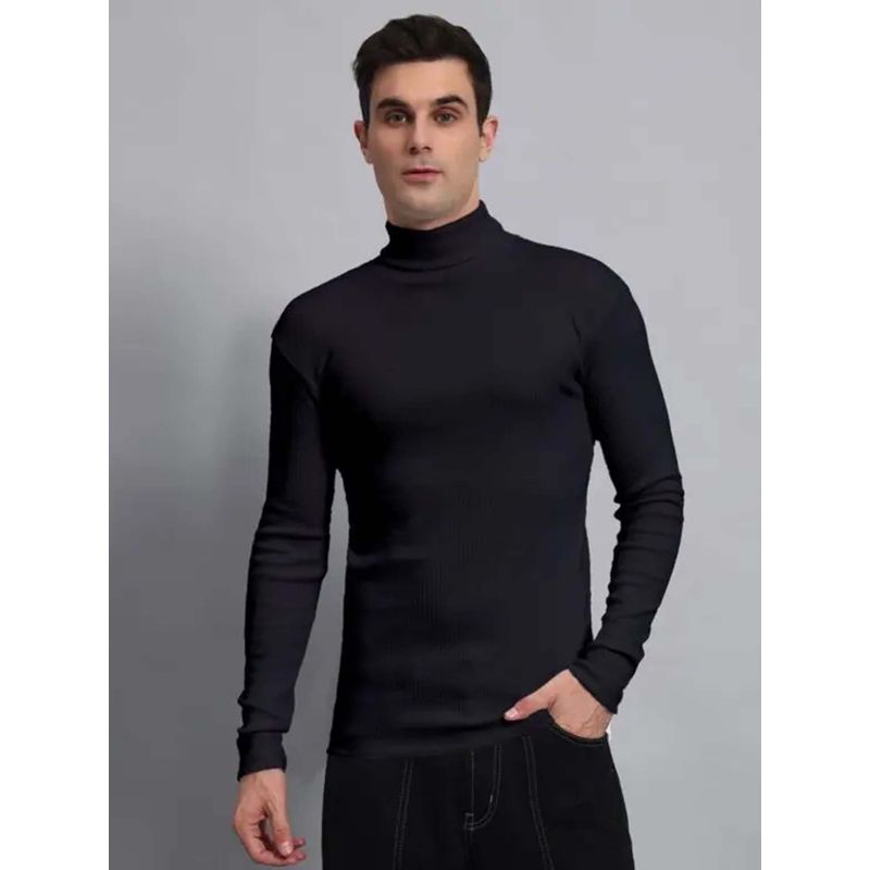 Aesthetic Bodies Black Solid Slim Fit Sweatshirt (S)