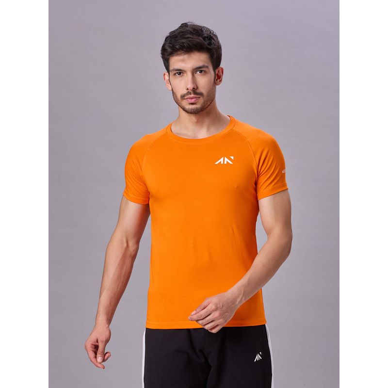 AESTHETIC NATION Orange Solid Slim Fit T-Shirt (S)