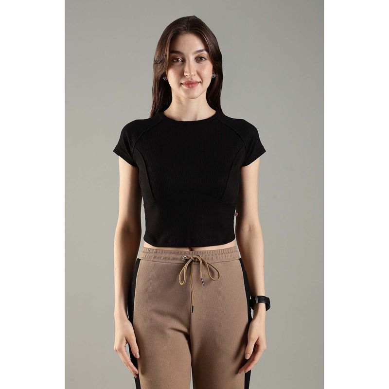 DOMIN8 Black Solid Fitted Fit T-Shirt (S)