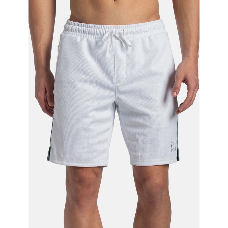 Jockey MV52 Men Recycled Microfiber Straight Fit Active Wear Shorts - White & Green (M)