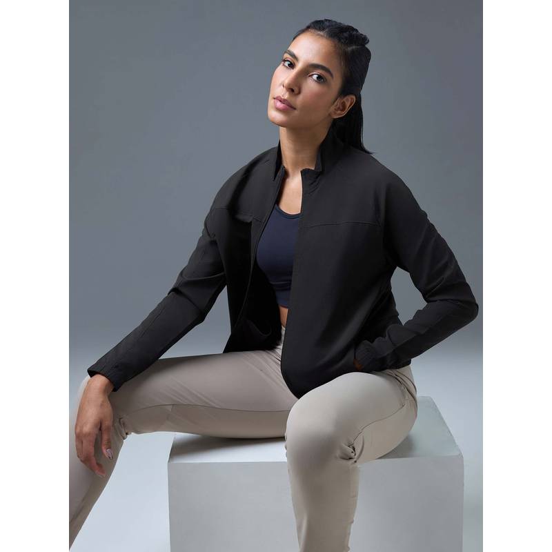 Technosport Black Solid Regular Fit Jacket (2XL)