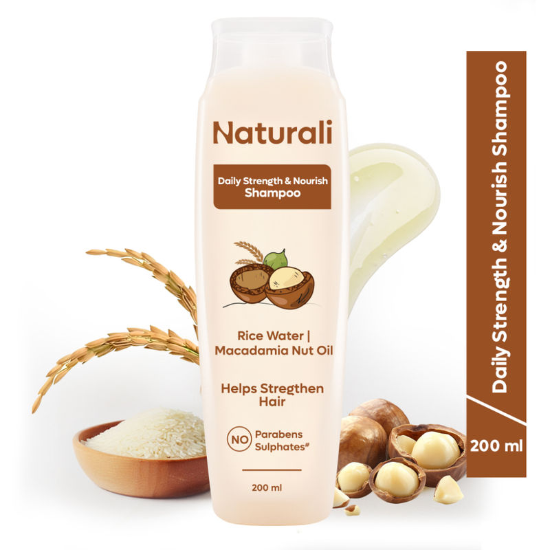 Naturali Daily Strength & Nourish Shampoo With Super Foods Rice Water Macadamia Nut Oil For Frizzy And Dry Hair Sulphate Free Shampoo For Women